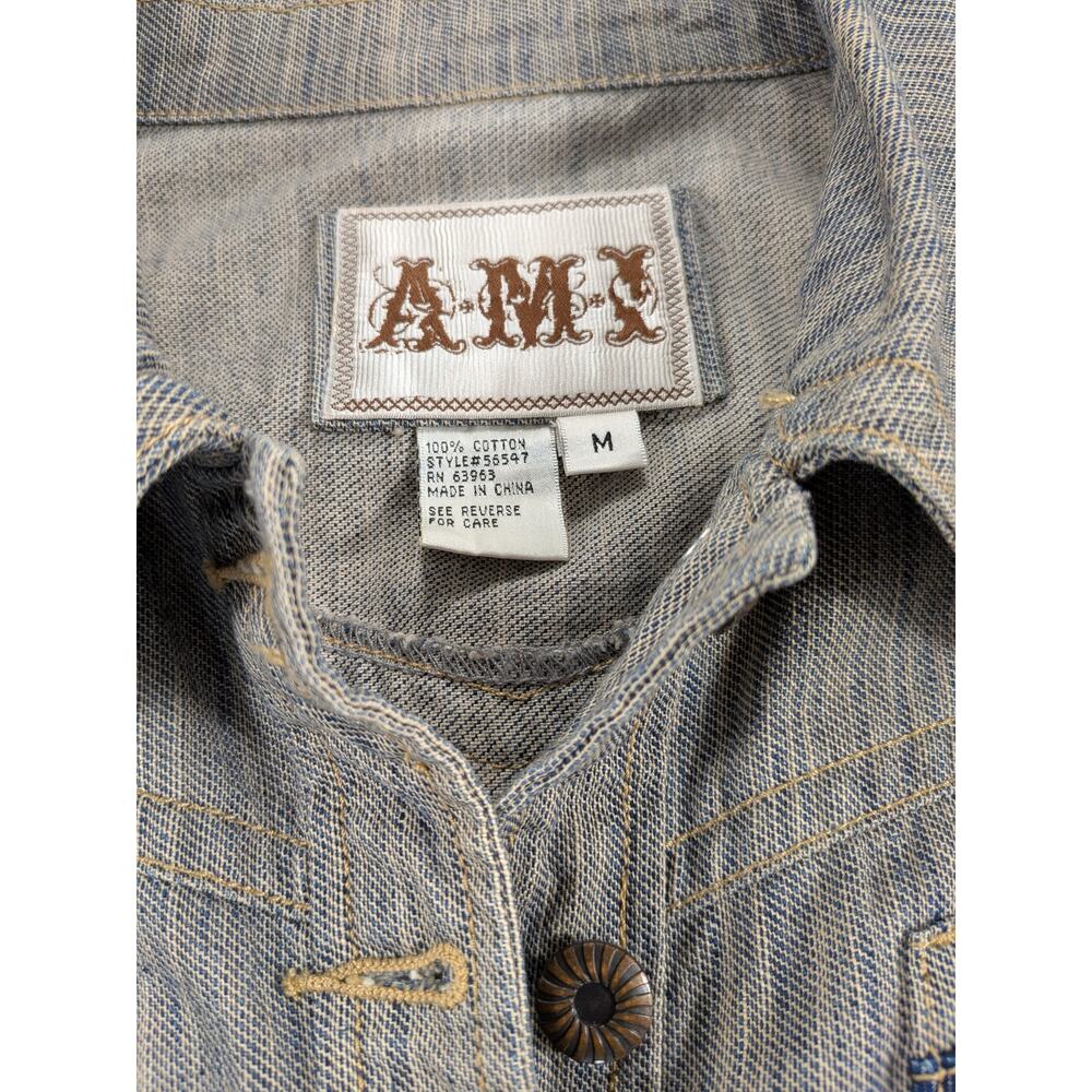 VTG A.M.I. Button-Up Denim Top Women M Denim Rodeo Western Cowboy Country Riding - Picture 4 of 12